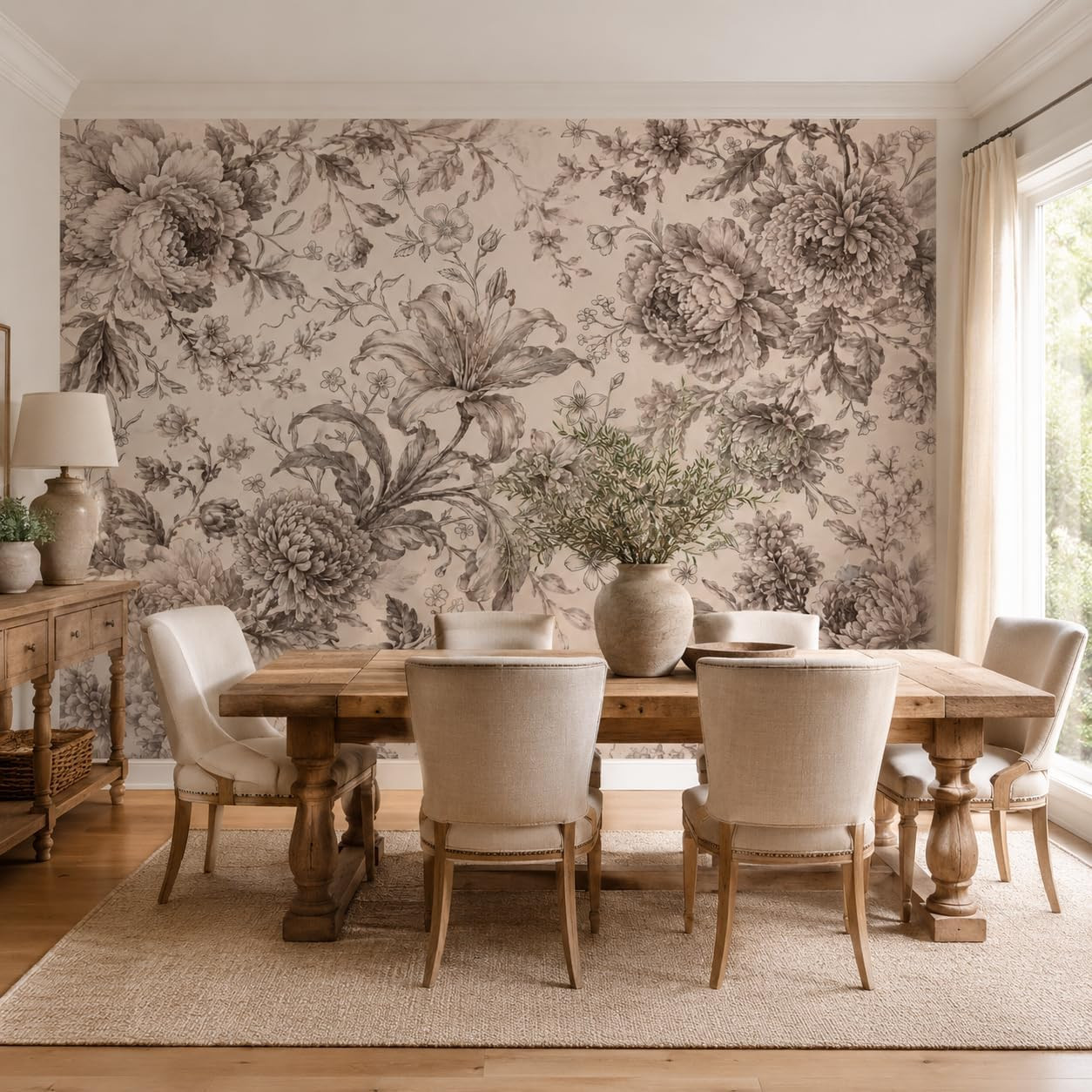 Custom Size Beige Botanical Sketch Mural, Peel and Stick Canvas Wallpaper | Amazon (US)