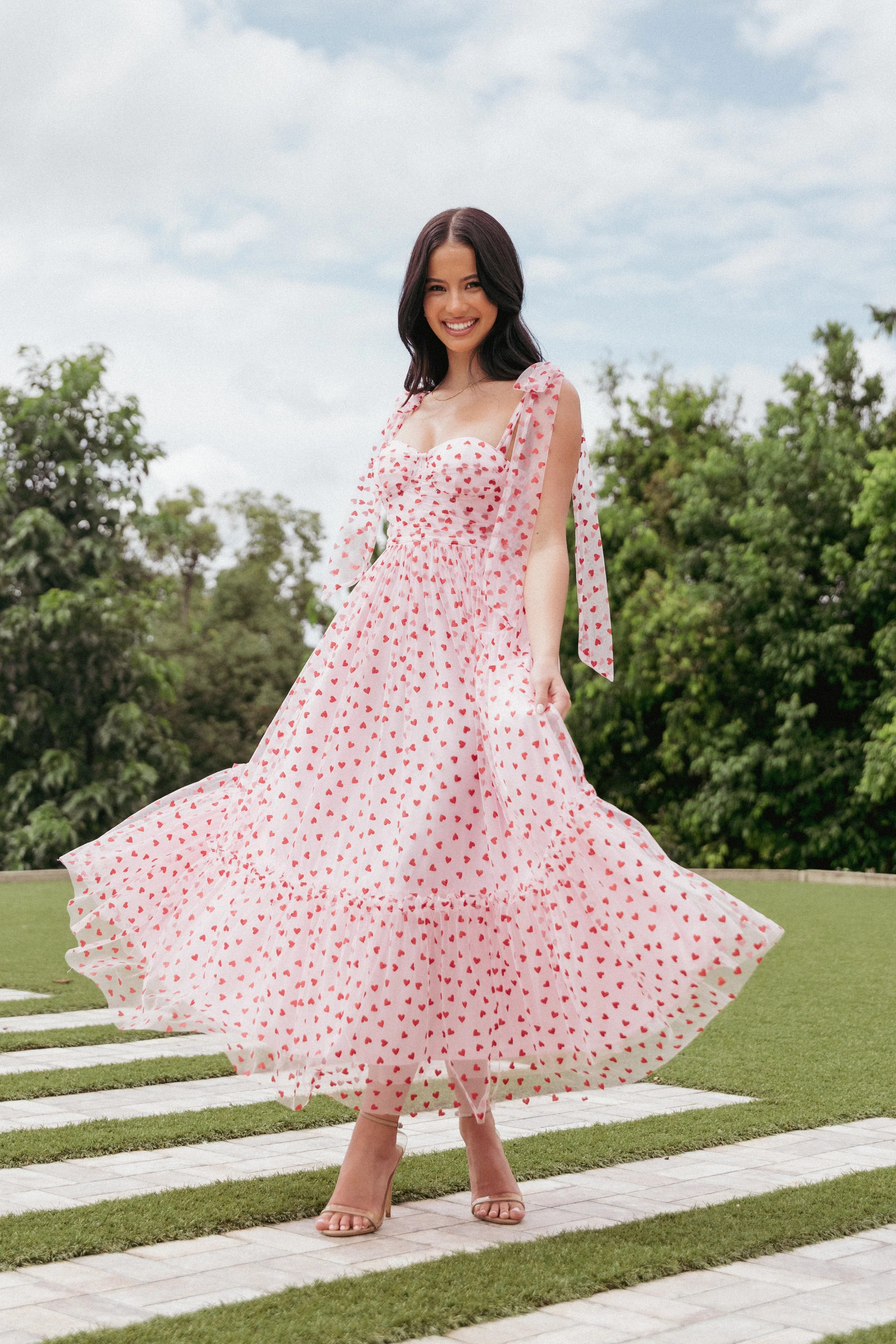 Floret Midi Dress - Red Hearts | Petal & Pup (US)