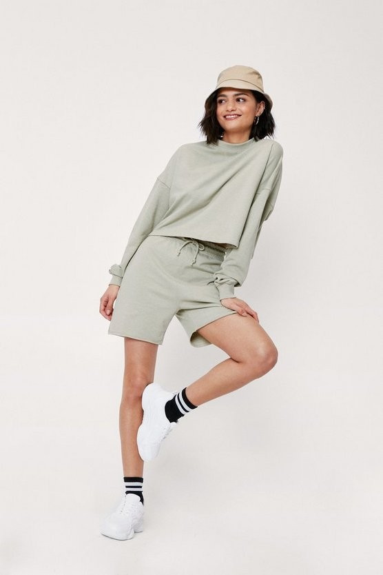 Cropped Sweatshirt and Longline Shorts Lounge Set | Nasty Gal Canada