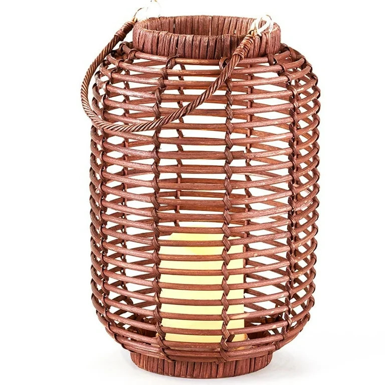 Wicker and Rattan LED Candle Lantern with Cage Look - Natural - Large | Walmart (US)