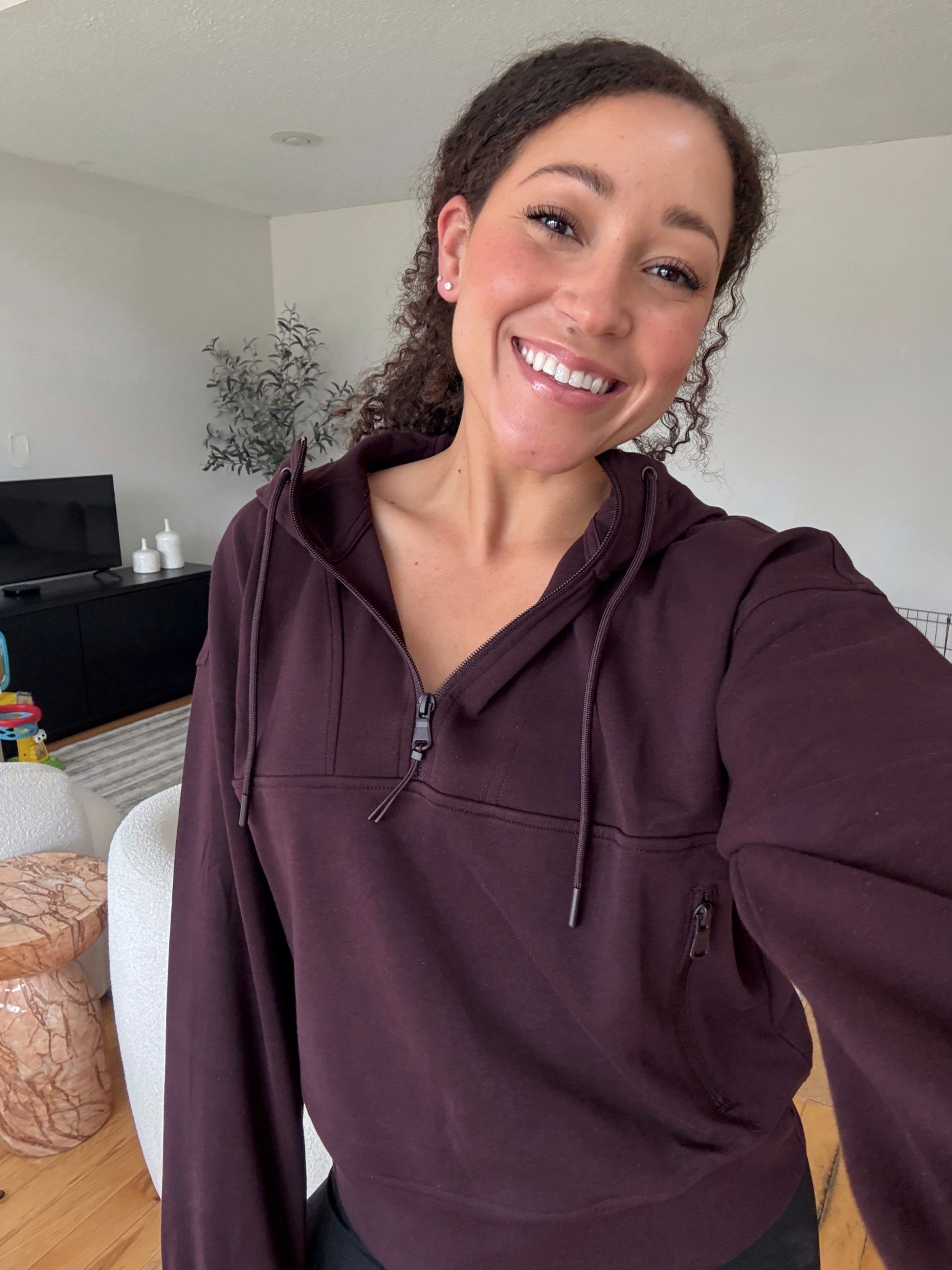 LOVING this half zip hoodie from Old Navy! Slightly cropped, thumb holes, pockets and the most gorgeous wine color. Paired with my favorite flared leggings and white tennis shoes. A must! 

#LTKFindsUnder100 #LTKSaleAlert #LTKFindsUnder50