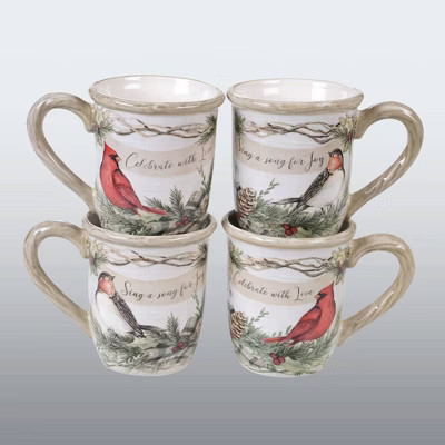 18oz 4pk Earthenware Holly and Ivy Mugs White - Certified International | Target