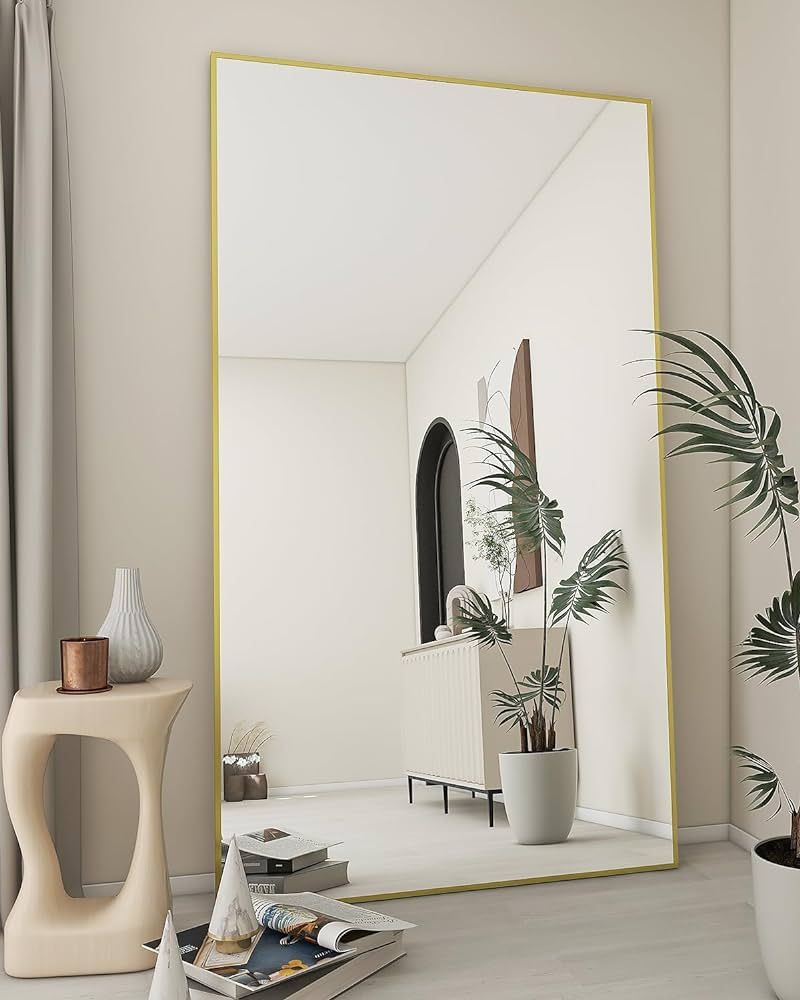 Koonmi 76"x34" Floor Mirror Full Length, Bedroom Floor Body Mirror with Stand, Large Gold Mirror,... | Amazon (US)