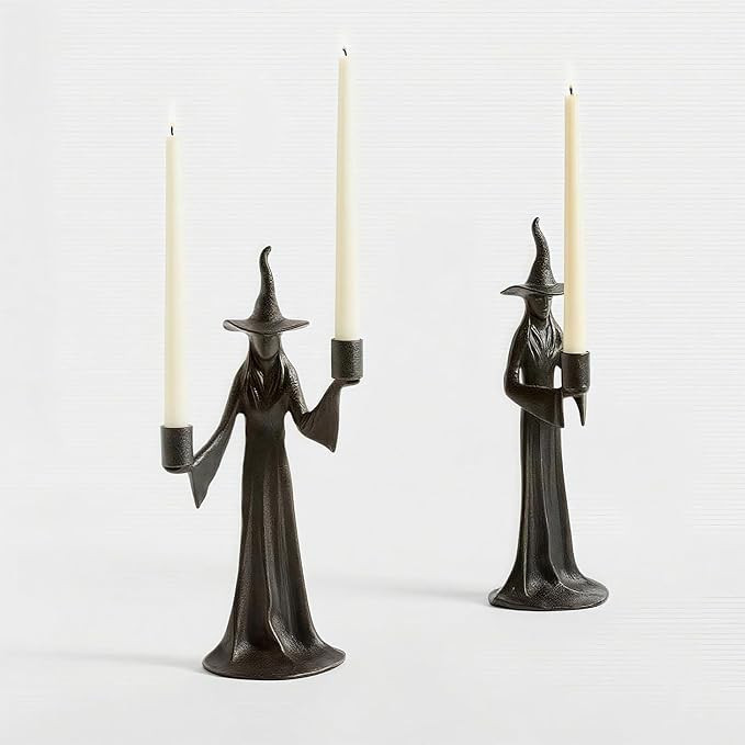 Gothic Witch Figurine with Candlestick, Spooky Halloween Tabletop Decoration for Living Room, Fir... | Amazon (US)