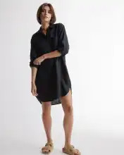 100% European Linen Shirt Dress in Black | Quince