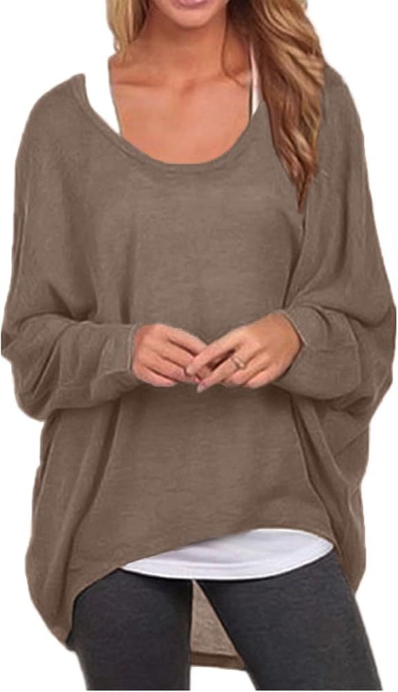 Women's Batwing Sleeve Off Shoulder Loose Oversized Baggy Tops Sweater Pullover Casual Blouse T-S... | Amazon (US)