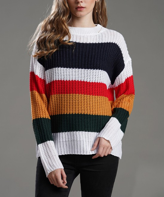 Sueter Women's Pullover Sweaters White - White & Red Color Block Dolman Sweater - Women | Zulily