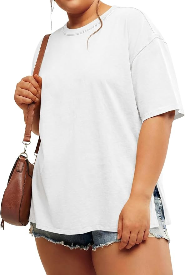 Beautife Womens Plus Size Tops Summer Short Sleeve Casual Loose Fit T Shirt | Crew Neck, Side Sli... | Amazon (US)