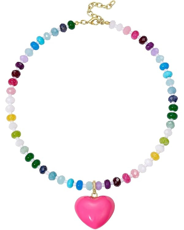 KissYan Beaded Necklaces for Women, Colorful Boho Bead Choker With Bubble Puffy Heart Pendant, Na... | Amazon (US)
