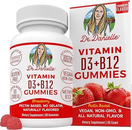 Vitamin D3, B12 Gummies by Dr. Danielle, Vegan Daily Supplement for Adults & Kids, Non-GMO, Vitam... | Amazon (US)