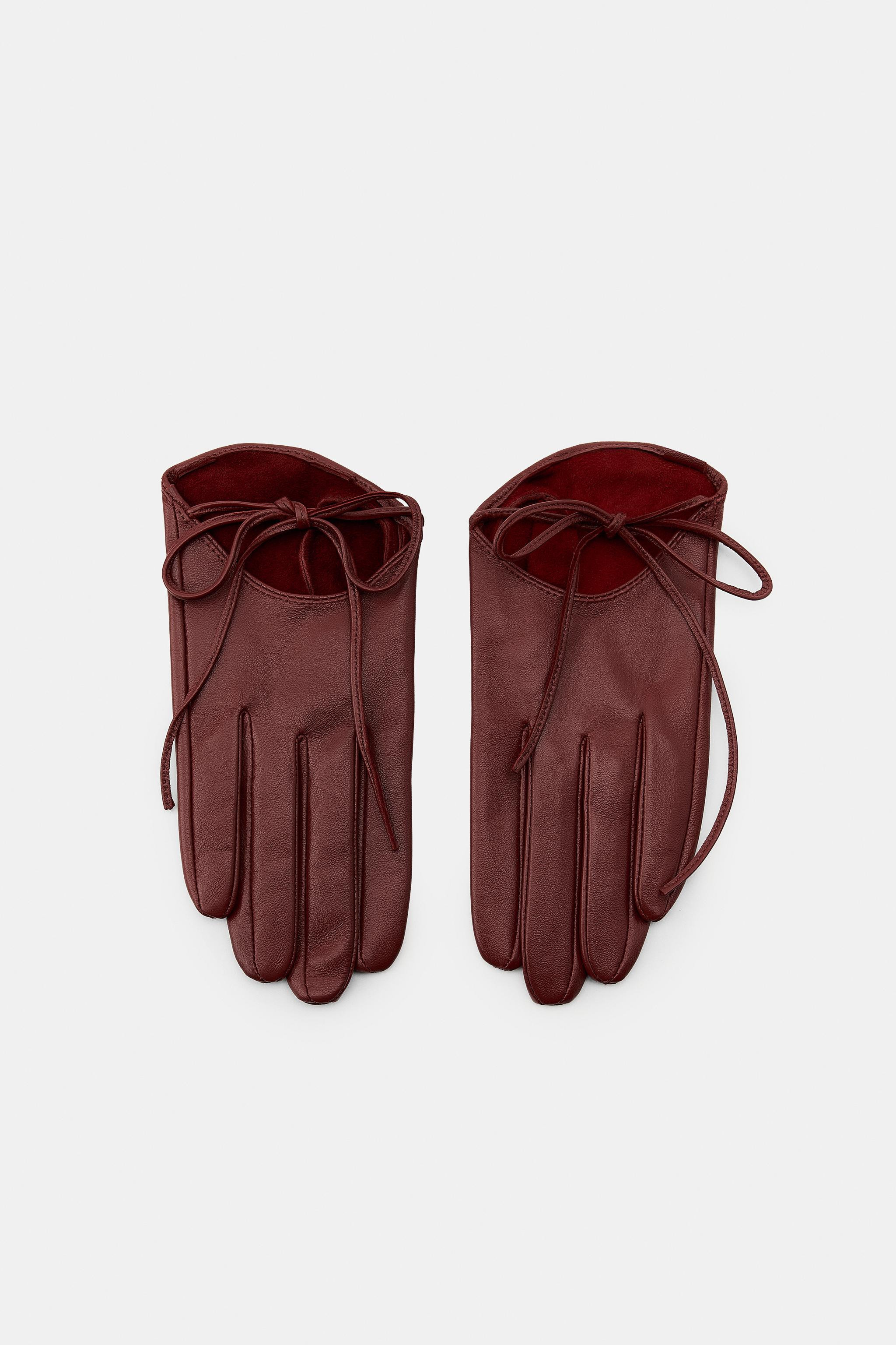 LEATHER GLOVES WITH TIE | Zara Canada