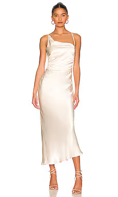 Shona Joy La Lune Asymmetrical Bias Cowl Midi Dress in Cream from Revolve.com | Revolve Clothing (Global)