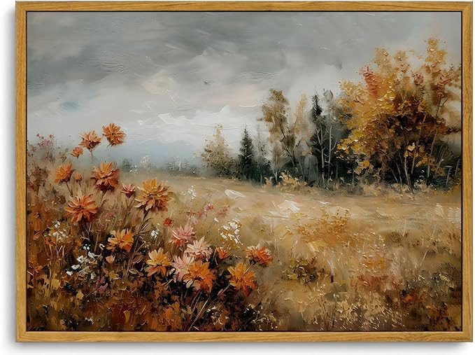 KISSFOX Fall Vintage Landscape Canvas Wall Art Farmhouse Autumn Leaves Nature Scene Oil Painting ... | Amazon (US)