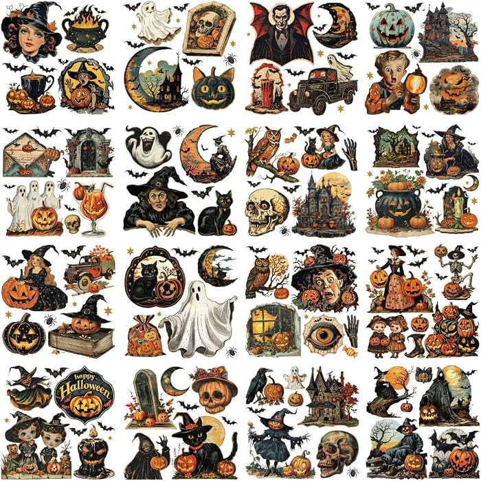 16 Pcs Halloween Rub on Transfers, Vintage Witch Ghost Rub on Transfers for Crafts and Furniture,... | Amazon (US)