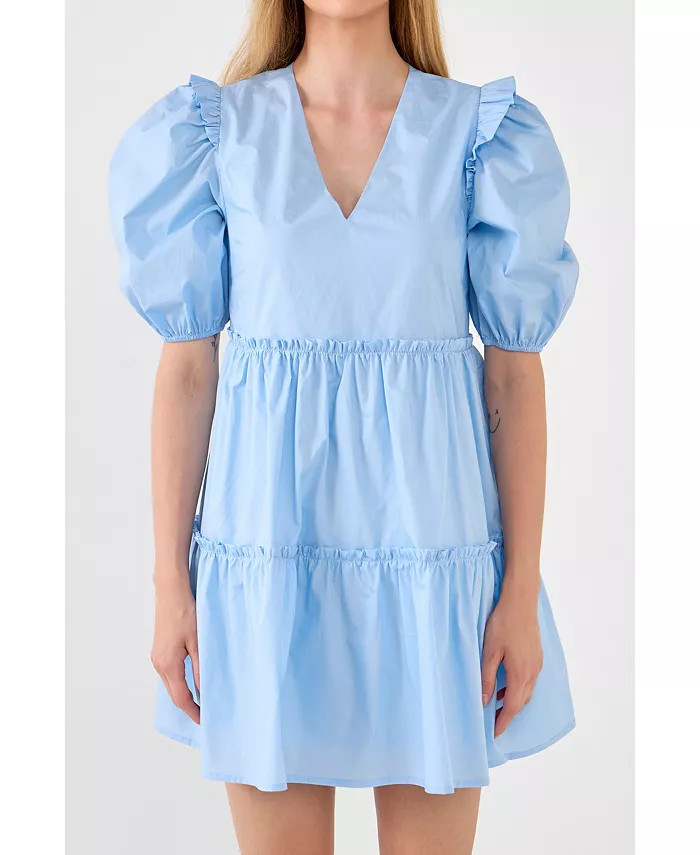 Women's Ruffle Detail Puff Sleeve Mini Dress | Macy's