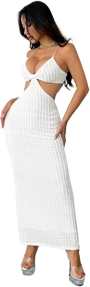 Women's 2024 Summer Plain Cami Long Dress Summer Hollow Out Dress Strap Dress | Amazon (US)