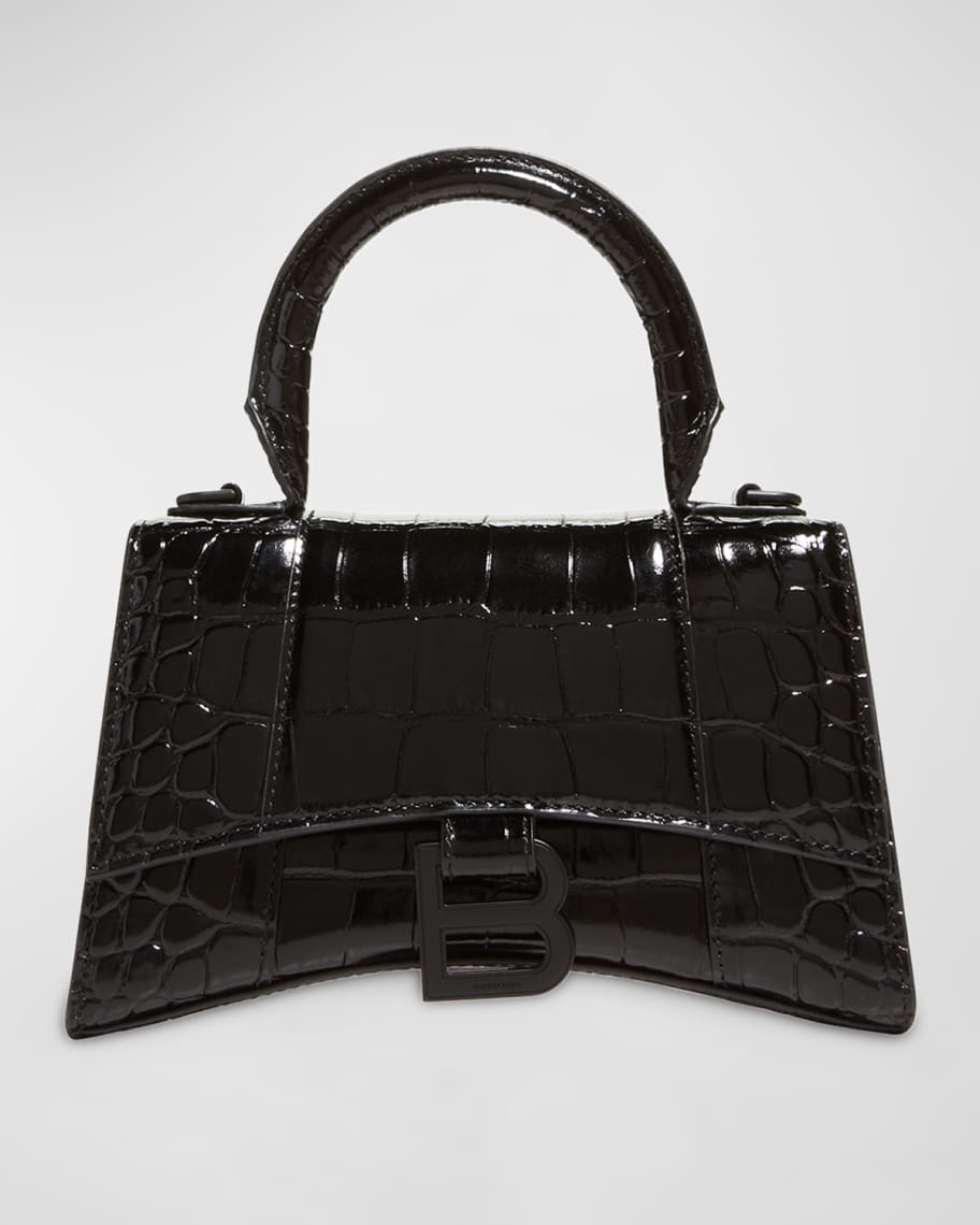 Hourglass XS Crocodile-Embossed Top Handle Bag | Neiman Marcus