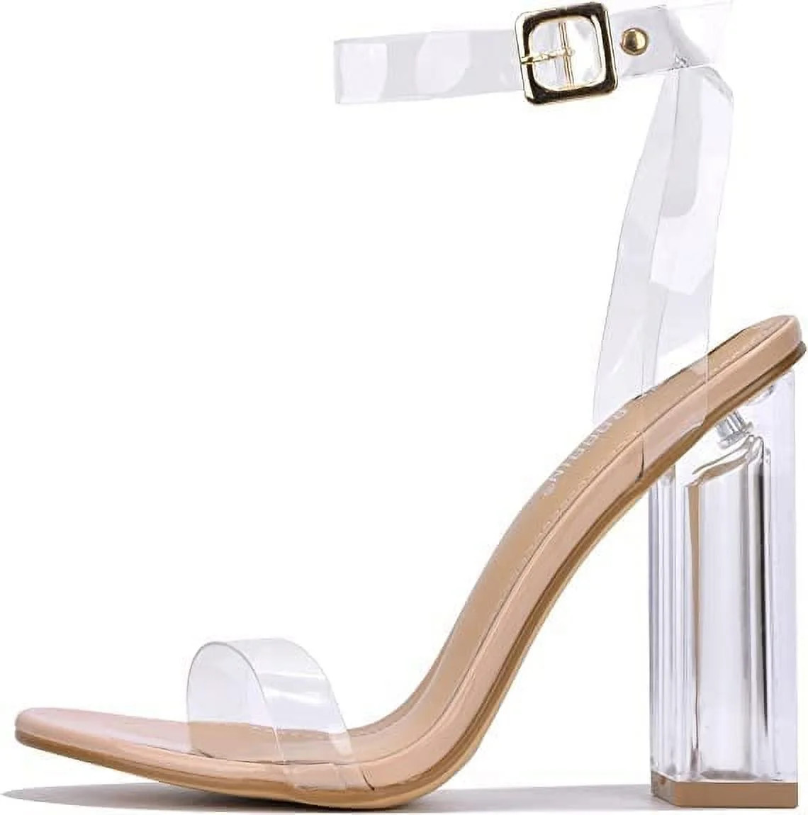 Cape Robbin Maria-2 Clear Chunky Block High Heels for Women, Transparent Strappy Open Toe Shoes H... | Walmart (US)