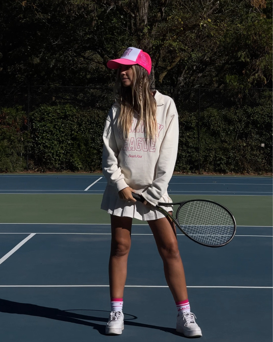 Tennis outfit | Beach Riot new collection 

Trucker hat - Skirt - Pink - White - Sweatshirt - Fashion - Style - Fall

#LTKunder50 #LTKstyletip #LTKunder100