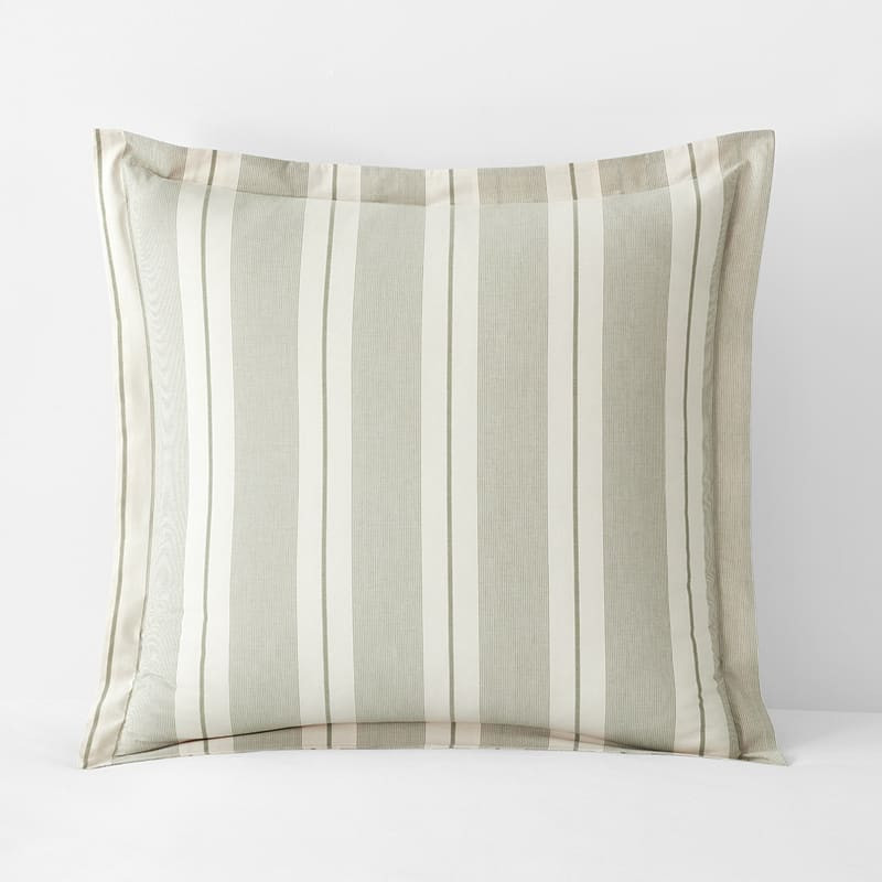Wide Stripe Classic Cool Cotton Percale Sham - Moss Green, Euro | The Company Store
