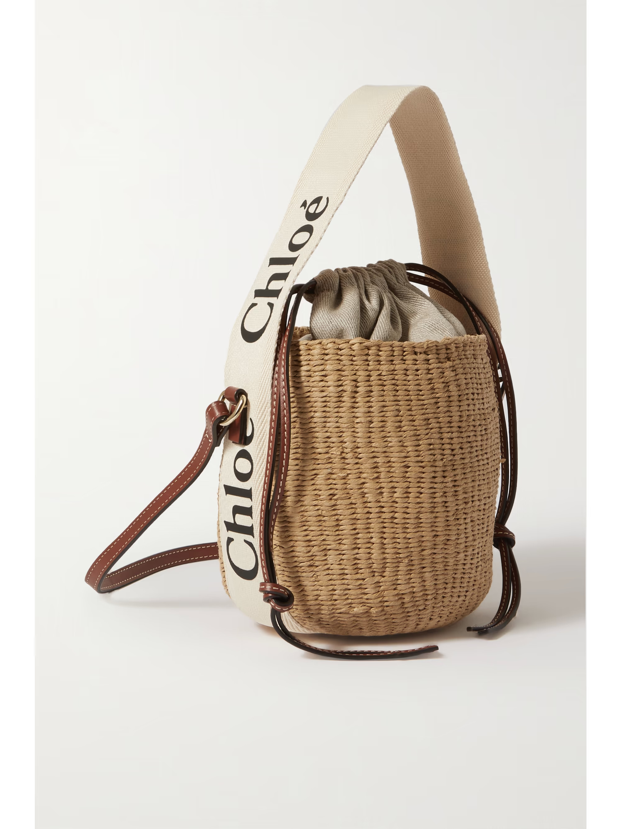 Woody small leather-trimmed raffia basket bag | NET-A-PORTER (US)