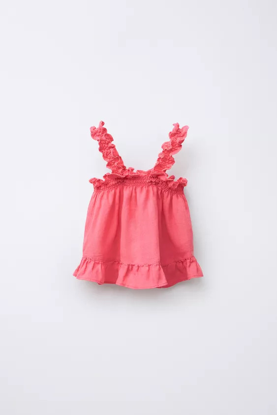 100% LINEN RUFFLED TOP | Zara US