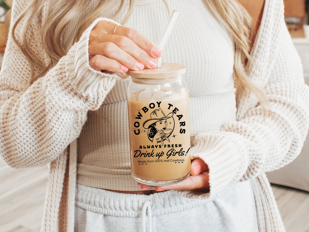 Western Libby Cup 16oz Retro Glass Beer Can Iced Coffee Cup Tumbler Funny Cowgirl Gift for Her Co... | Etsy (US)