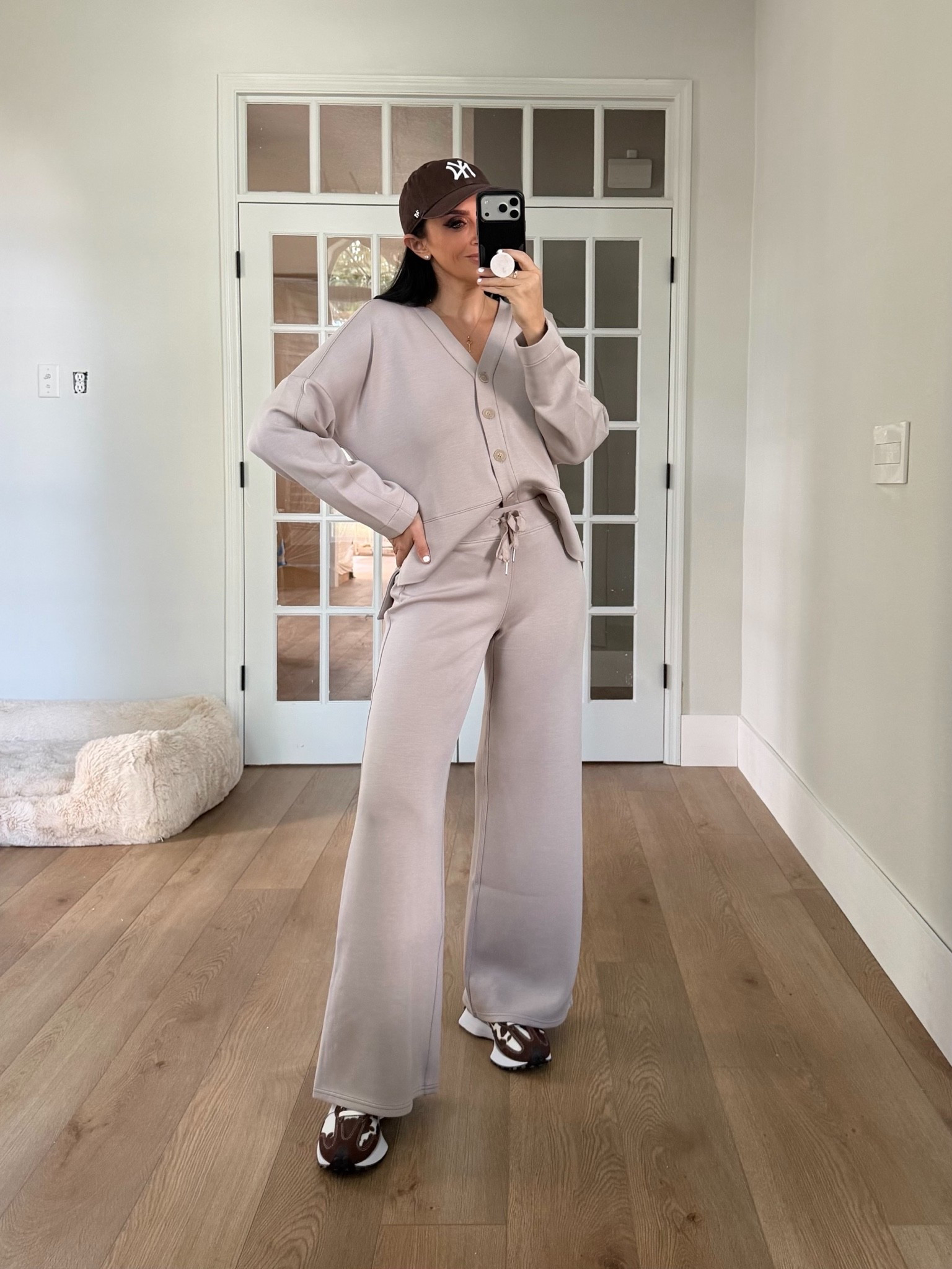 Spanx SPANX Grey AirEssentials Cardigan wearing size small. SPANX AirEssentials® Wide Leg Pant wearing size small.