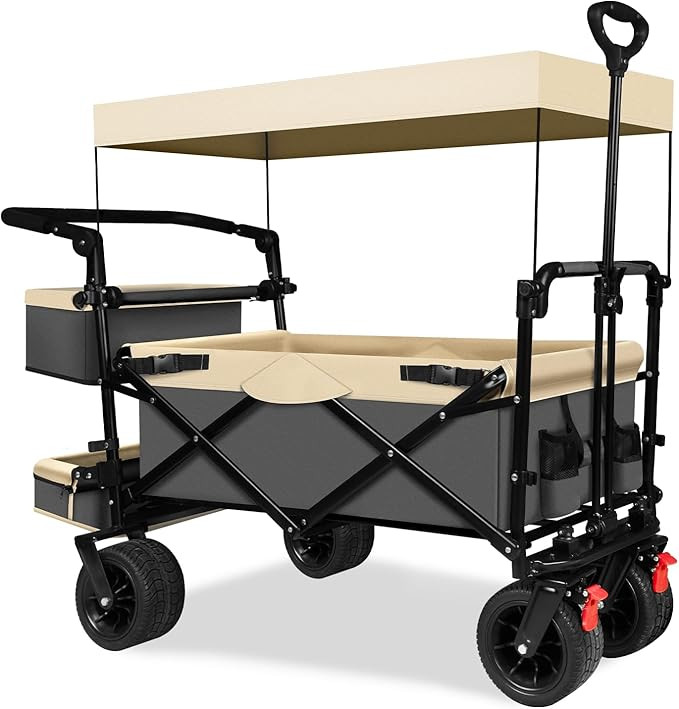TAIFA Collapsible Foldable Wagon Cart, Push-Pull Multi-Purpose Beach Cart with Removable Canopy, ... | Amazon (US)