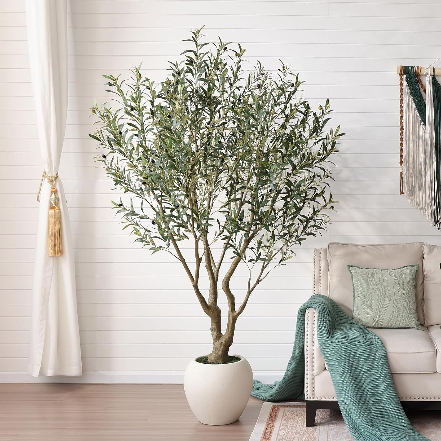 VeriNatural Artificial Olive Tree 7FT Faux Plant Home Decor - Large White Pot with Lifelike Silk ... | Amazon (US)