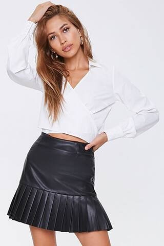 Faux Leather Pleated Mini Skirt at Forever 21 , Black | Forever 21 (US)