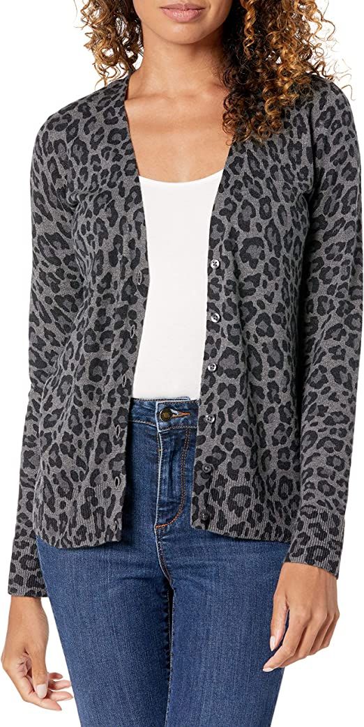 Amazon.com: Amazon Essentials Women's Lightweight Vee Cardigan Sweater, Charcoal Heather, Animal,... | Amazon (US)