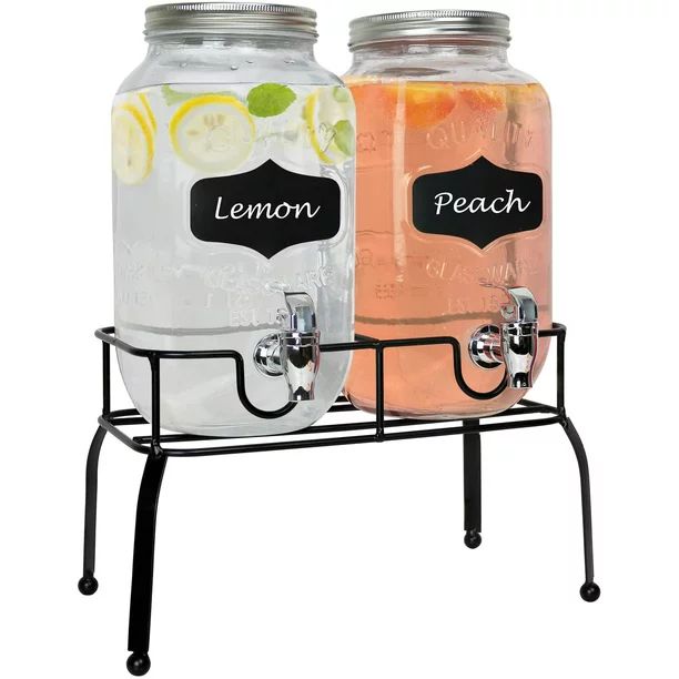 Estilo 1 Gallon Double Glass Mason Jar Dispenser on Metal Stand with Spigot and Embossed Chalkboa... | Walmart (US)