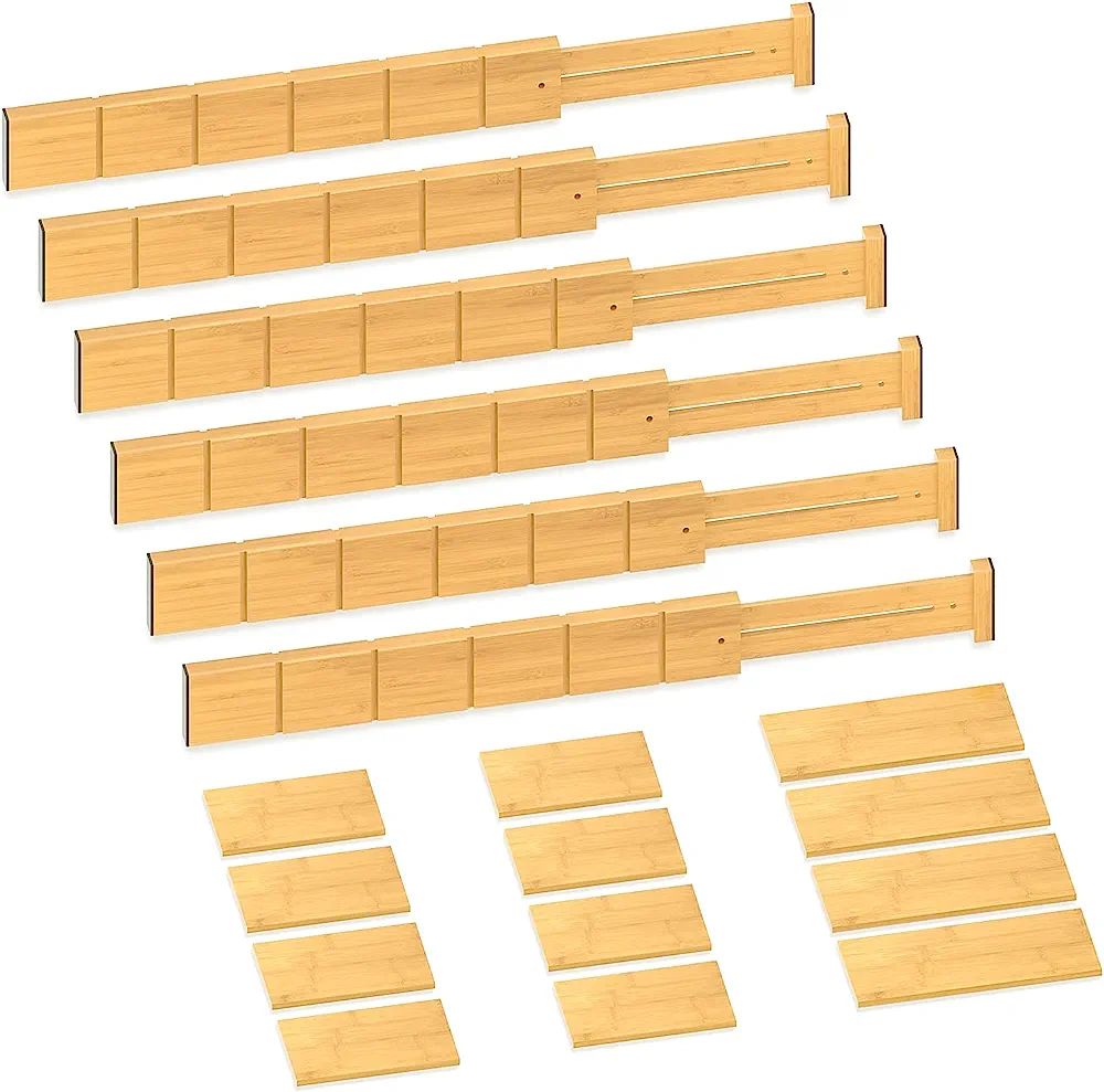 Amazon.com: Bamboo Drawer Dividers with 12 Inserts,16.3-22inches,Expandable Kitchen Drawer Organizer | Amazon (US)