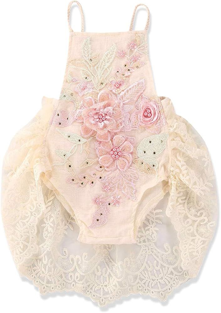 Newborn Infant Baby Girl Clothes Lace Embroidery Halter Backless Jumpsuit Romper Bodysuit Sunsuit Ou | Amazon (US)