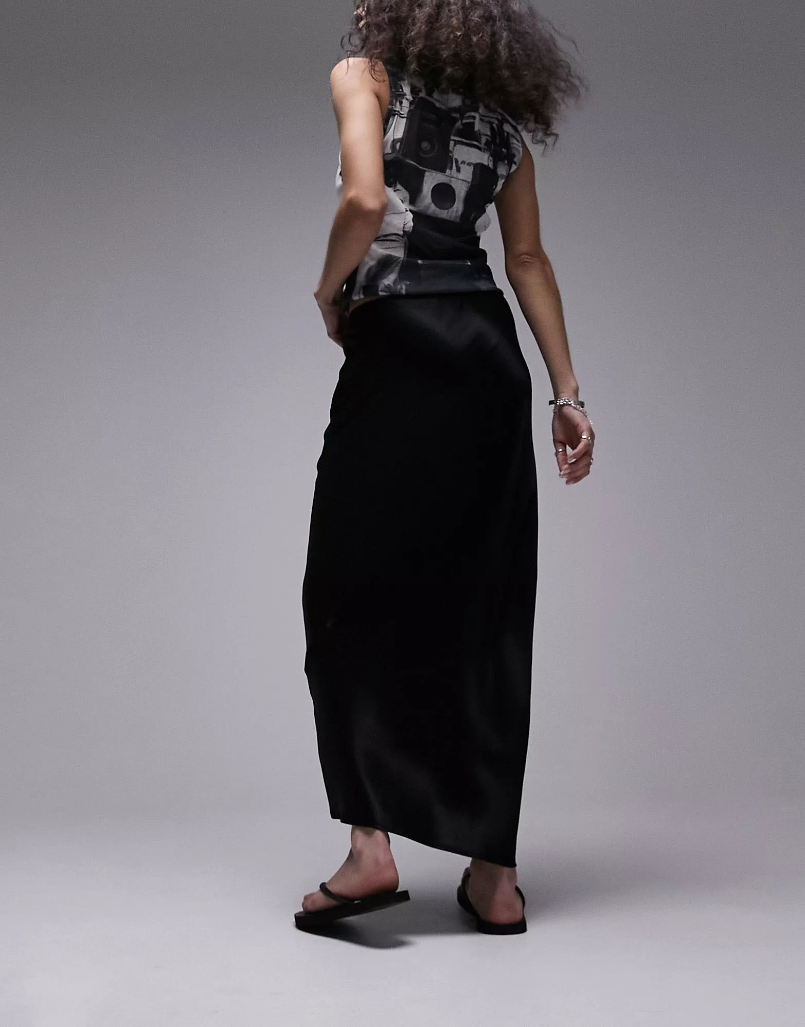 Topshop satin bias midi skirt in black | ASOS (Global)