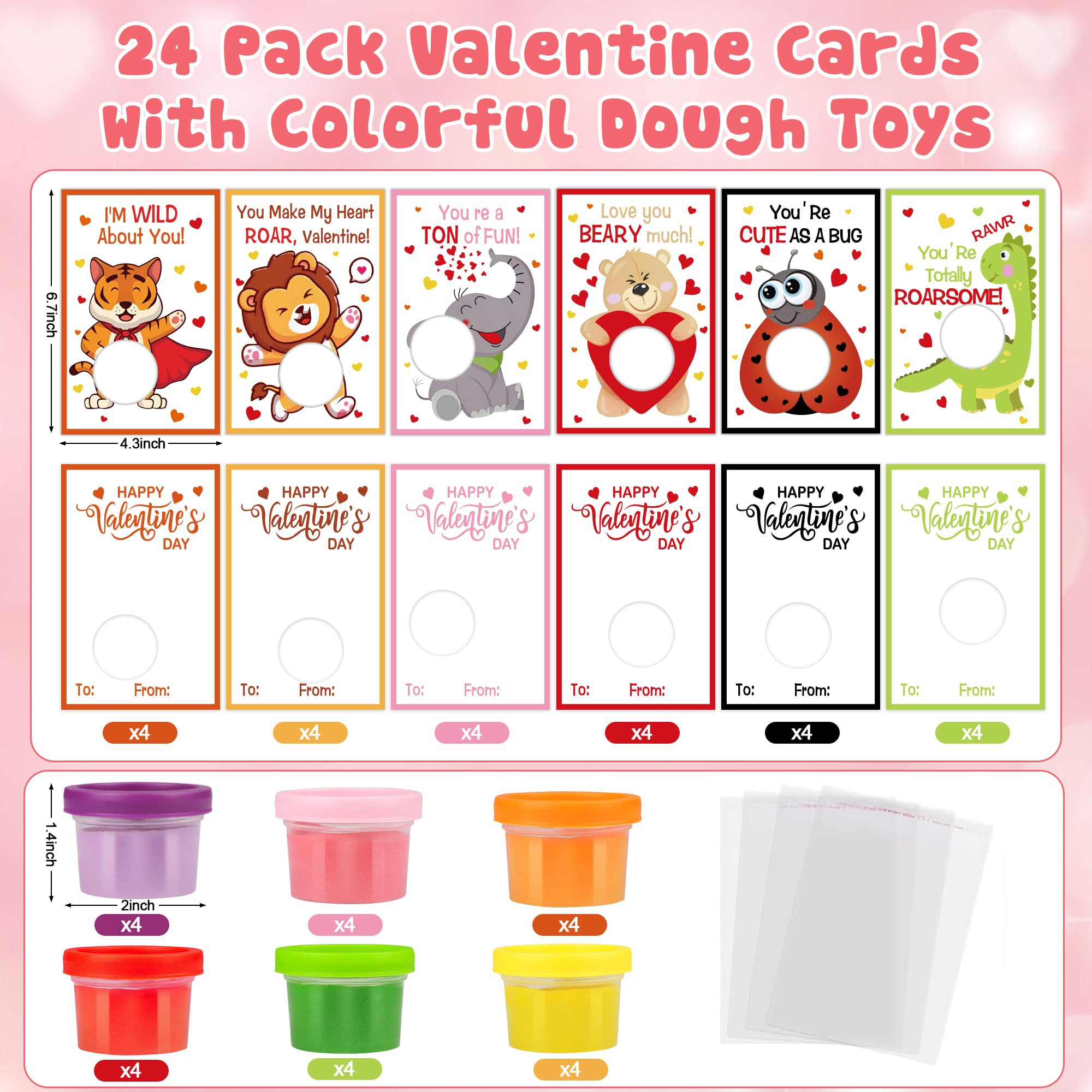 24 Pack Valentines Cards for Kids with Playing Dough, Valentines Day Gifts for Kids, valentines D... | Amazon (US)
