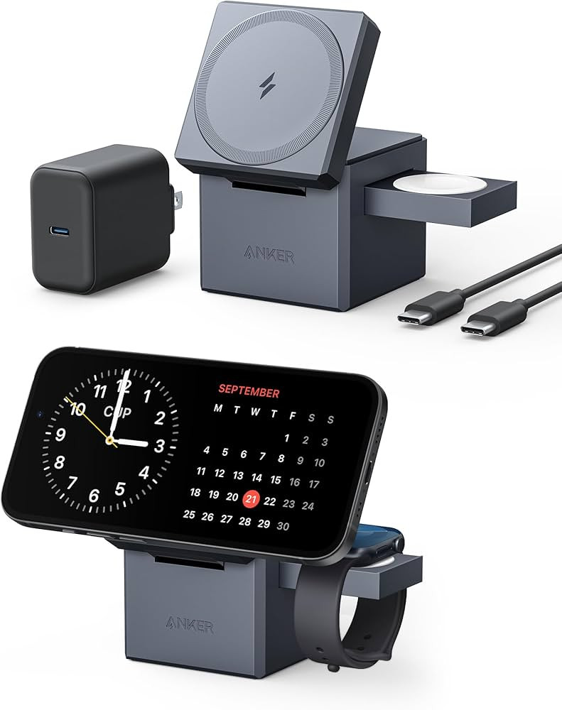 MagSafe Charger Stand, Anker 3-in-1 Cube with MagSafe, 15W Max Fast Charging Stand, Foldable Wire... | Amazon (US)