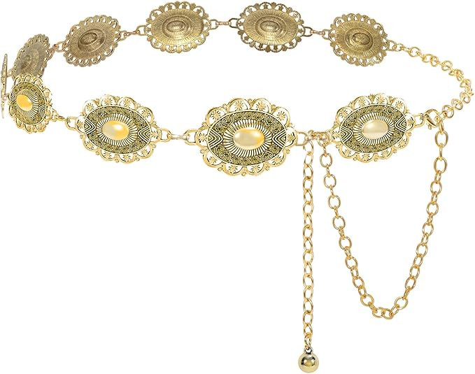 SUOSDEY Women Metal Waist Chain Belt Concho Western Cowgirls Country Belt for Jeans Dress | Amazon (US)