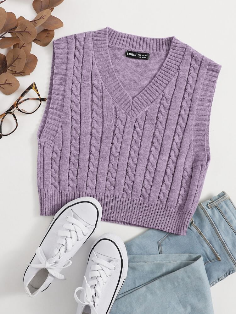 Cable Knit Sweater Vest | SHEIN