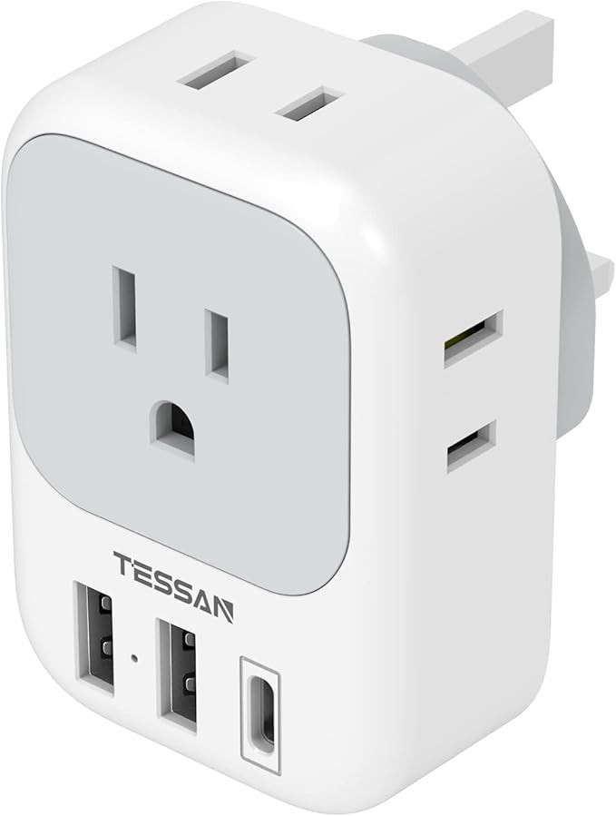 US to UK Plug Adapter, TESSAN Type G Travel Converter with 3 USB Charger(1 USB C Port), 4 Outlets... | Amazon (US)