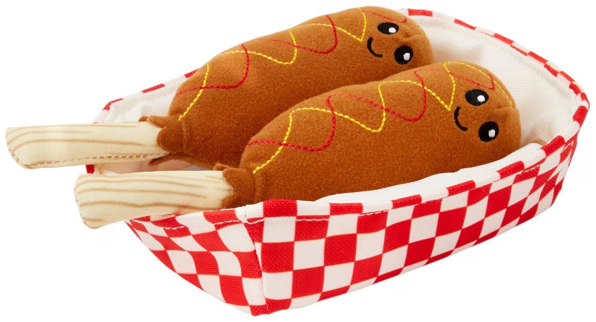 FRISCO Baseball Corndog Basket Plush Squeaky Dog Toy, 3 count - Chewy.com | Chewy.com