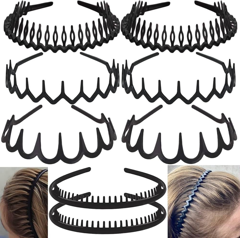 8 PCS Fashion No Slip Effortless Plastic Headbands with Teeth Comb Black Skinny Hair Accessories ... | Amazon (US)