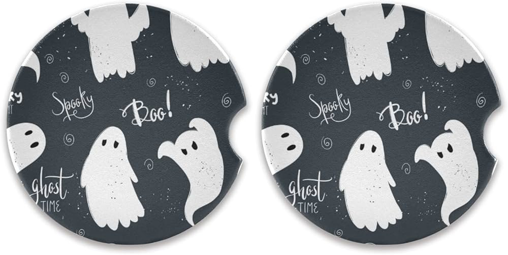 Cute Spooky Ghosts Car Coasters for Cup Holder Drinks Absorbent Ceramic Coasters with Cork Base, ... | Amazon (US)