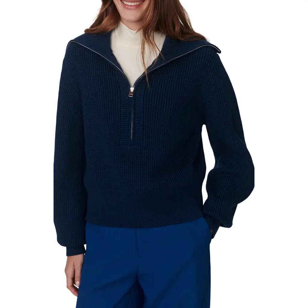 Varley Maura Rib Half Zip Sweater in Sea Blue at Nordstrom, Size Medium | Nordstrom