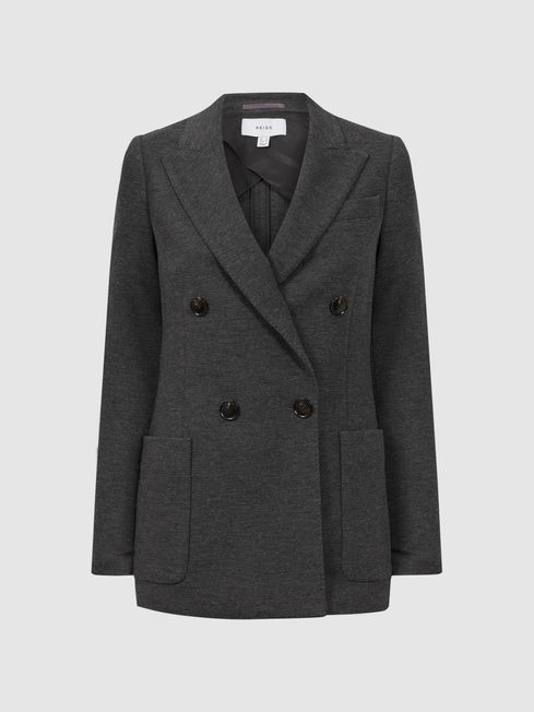 Reiss Grey Melange Iria Double Breasted Wool Blend Blazer | Reiss UK