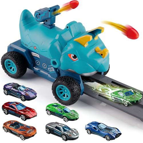YOOYID Dinosaur Truck Toys for 2 3 4 5 Year Old Boy with 6 Die-Cast Metal Toy Cars, Gifts for 2 3 4 5 Year Old Boys, Foldable Track & Missile Launcher, Birthday Gift Idea for Toys for Ages 2-4 | Amazon (US)