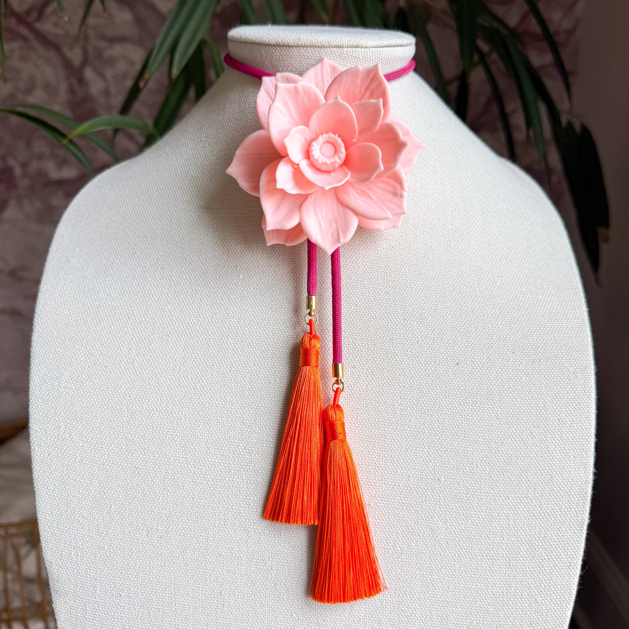 Lotus Flower Bolo Blush Pink with Fuchsia & Orange | Rahya Jewelry Design