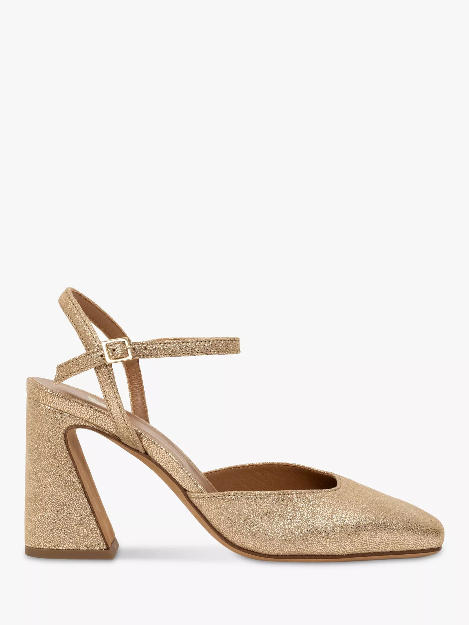 Bobbies Marfa Lamé Leather Flared Heel Court Shoes, Iridescent Champagne | John Lewis (UK)