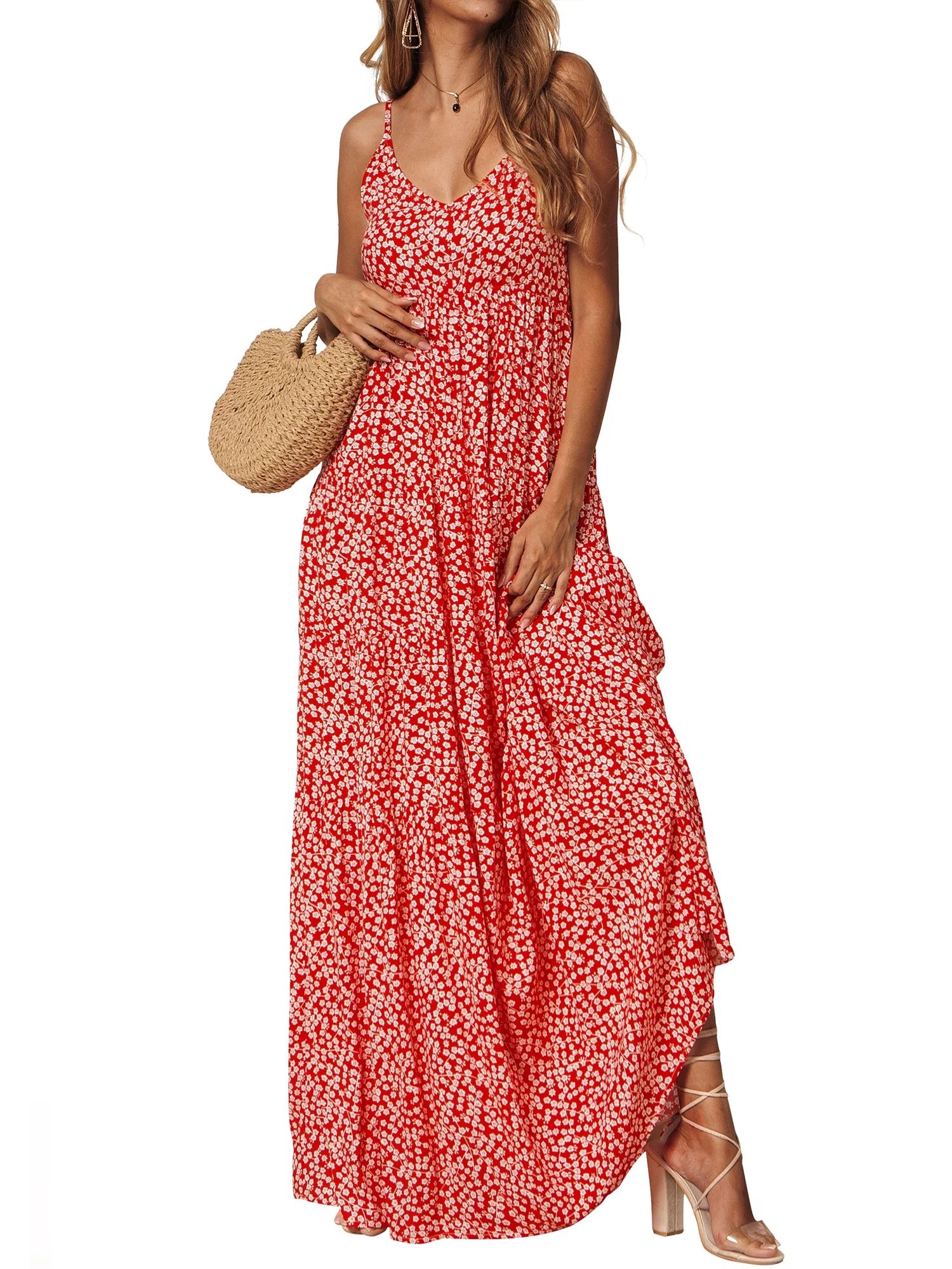 Beach Floral Print Long Maxi Dresses for Women Sleeveless Summer Ladies Boho Beach Wrap Split Dre... | Walmart (US)